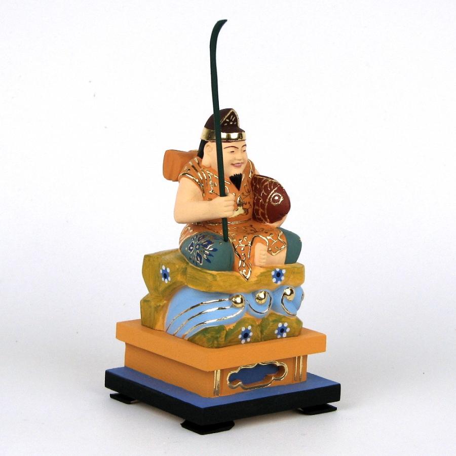 仏像 恵比須天 恵比寿天 恵比寿様 七福神 岩座 総高12cm 桧木彩色 仏像 恵比須天（恵比寿天）置物