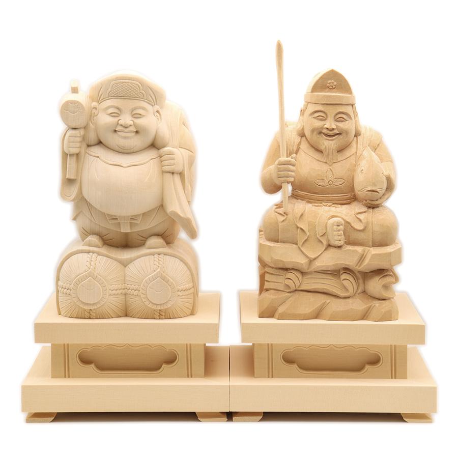 仏像 大黒天 恵比須天 恵比寿大黒 一対 セット 七福神 二福神 総高30cm
