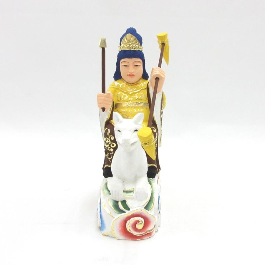 仏像 稲荷大明神 騎狐像 総高15cm 桧木彩色 お稲荷さん お稲荷様 稲荷