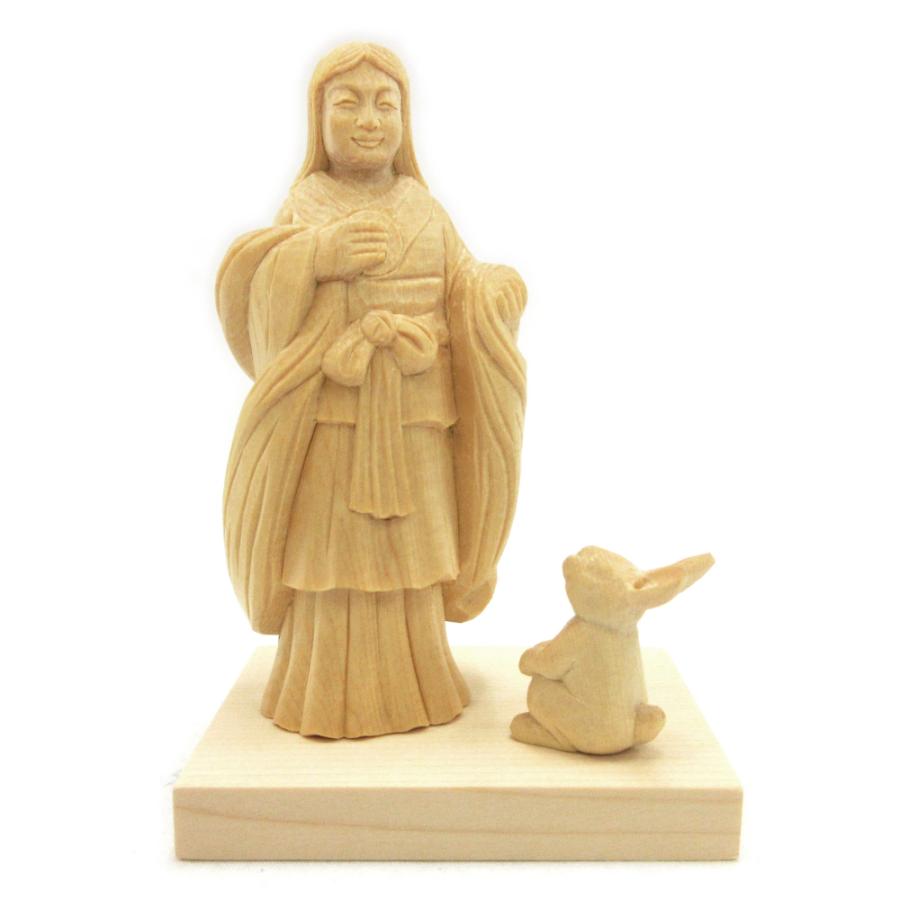 木彫神像/瀬織津姫（セオリツヒメ） 3.0寸 桧木 うさぎ付き : 栗田