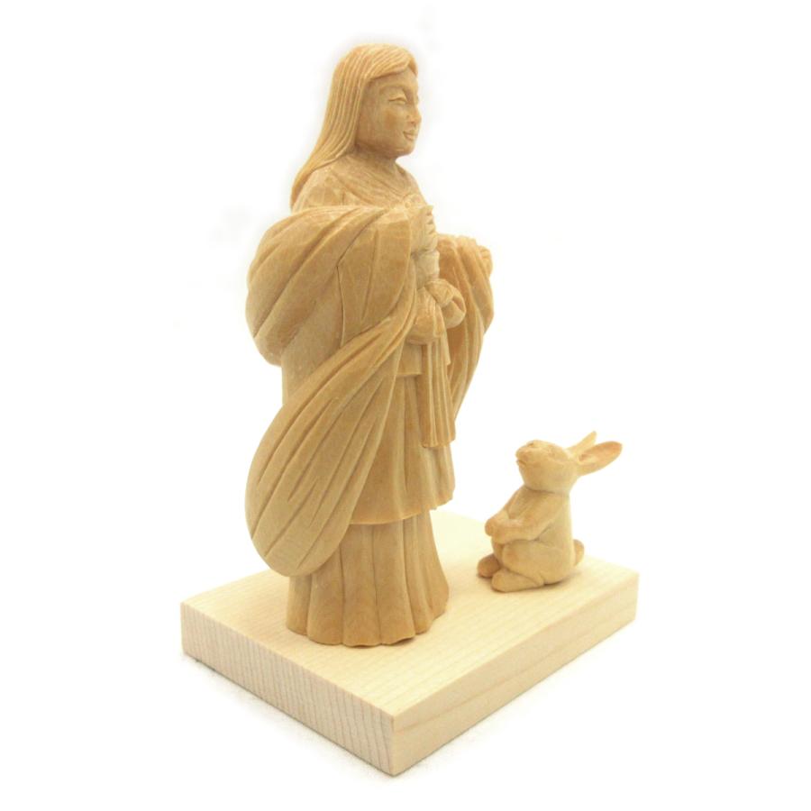 木彫神像/瀬織津姫（セオリツヒメ） 3.0寸 桧木 うさぎ付き : 栗田