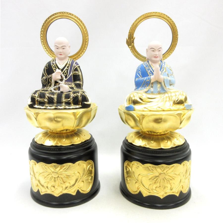 仏像 法然 善導 一対 座像 3.0寸 柘植彩色