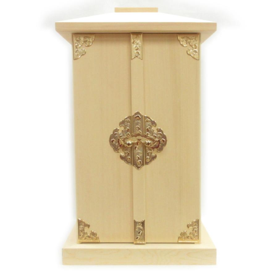 木製仏具/白木厨子 金具付 内寸22*22*38cm 桧木