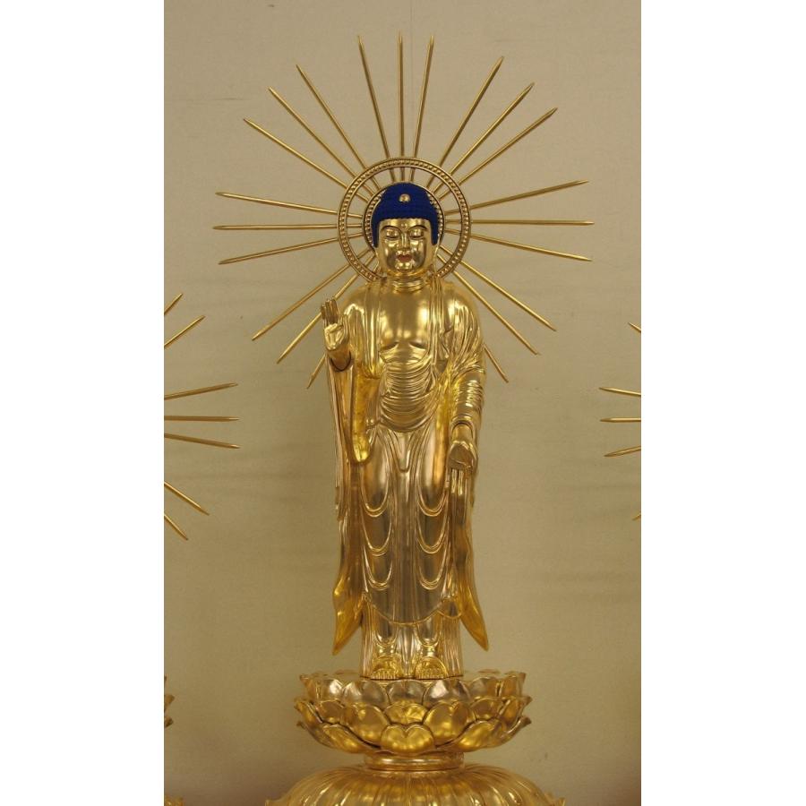 木彫仏像/阿弥陀三尊（観音勢至大和座）阿弥陀総高106cm楠木総金箔の画像