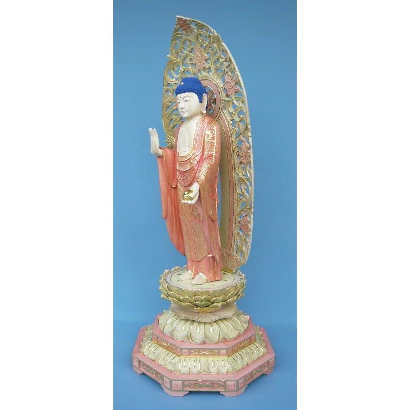 24-1276 薬師如来立像　木彫　仏像 仏像 薬師如来 立像 総高120cm 樟木彩色 薬師如来像 薬師瑠璃光