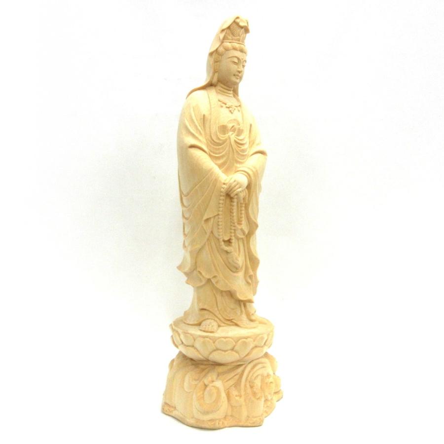 仏像 観音菩薩 立像 総高40cm 桧木 木彫り仏像 観音菩薩像 白衣観音