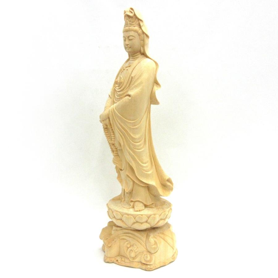 仏像 観音菩薩 立像 総高40cm 桧木 木彫り仏像 観音菩薩像 白衣観音