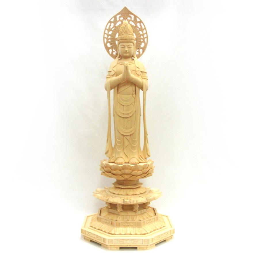 仏像 勢至菩薩 立像 身丈1尺総高60cm 宝珠光背 八角台 桧木