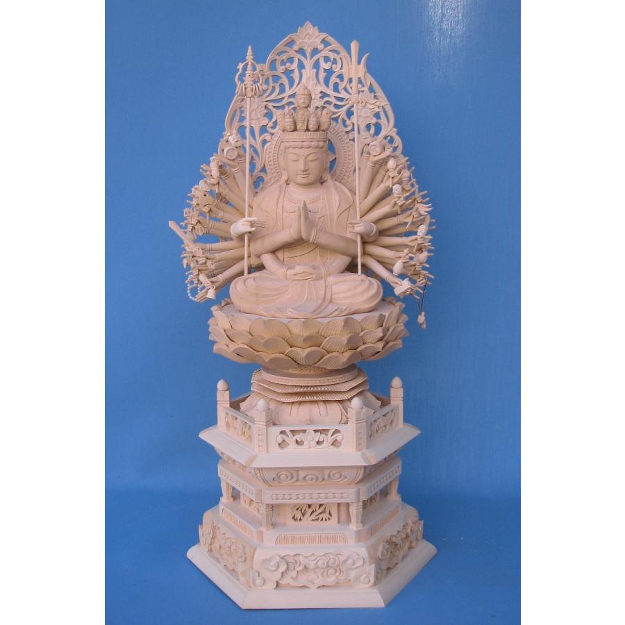 木彫仏像/千手観音菩薩座像身丈8寸90cm草光背六角台桧木