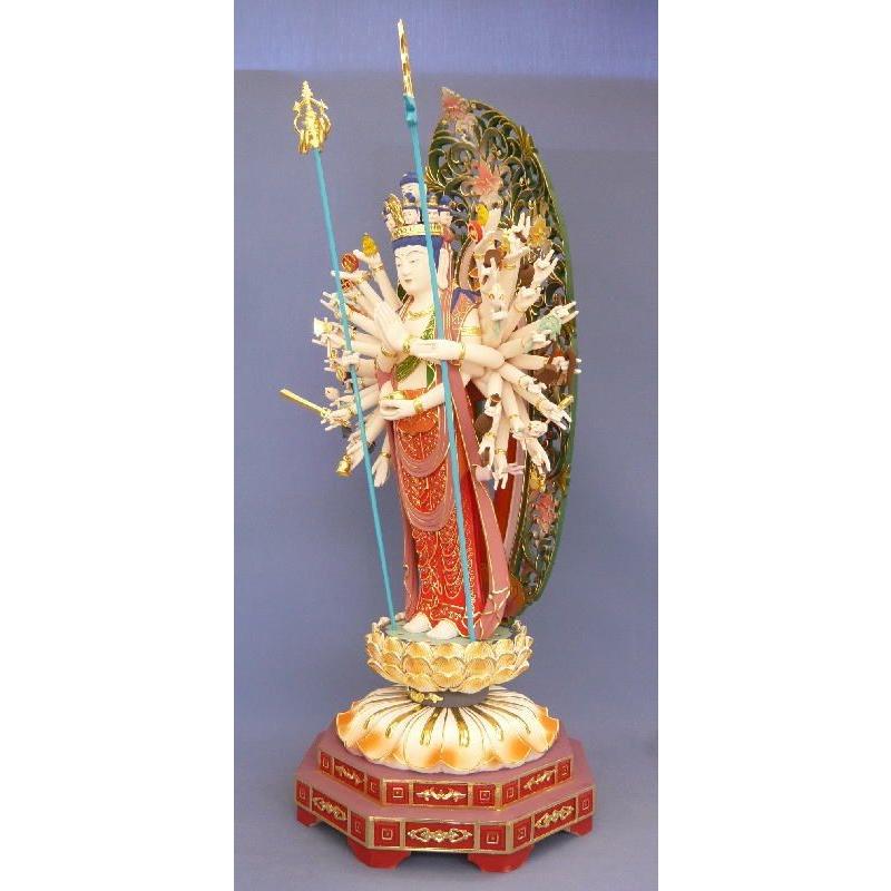 木彫仏像/千手観音立像身丈1.8尺総高105cm樟木彩色の画像