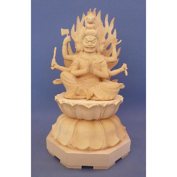 木彫仏像/馬頭観音座像身丈5寸総高40cm八角台火炎光背桧木