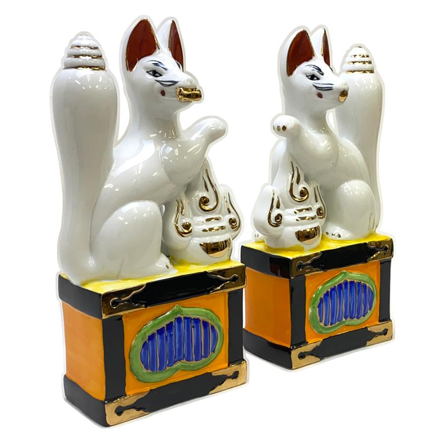 狐 一対 6寸 陶器 稲荷大明神 お稲荷さん お稲荷様 稲荷神 神具 : 栗田