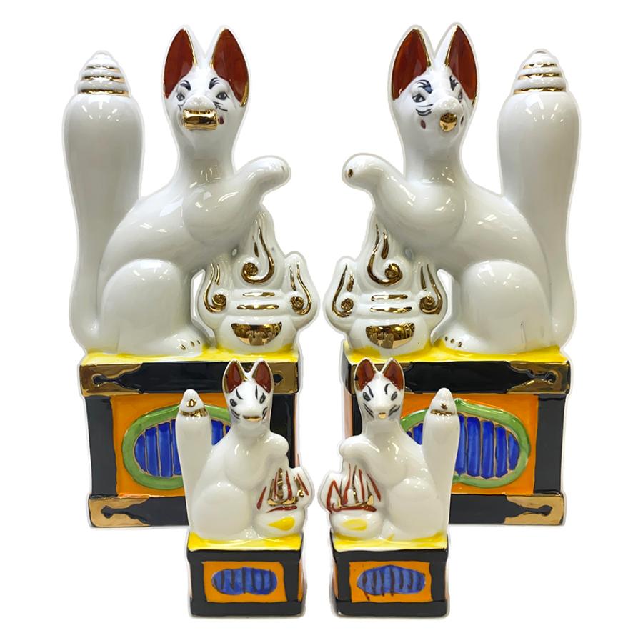 狐 一対 6寸 陶器 稲荷大明神 お稲荷さん お稲荷様 稲荷神 神具 : 栗田