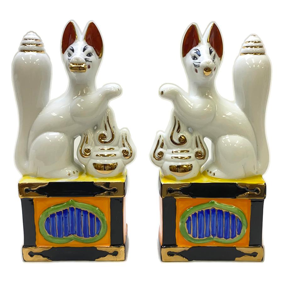 狐 一対 7寸 陶器 稲荷大明神 お稲荷さん お稲荷様 稲荷神 神具