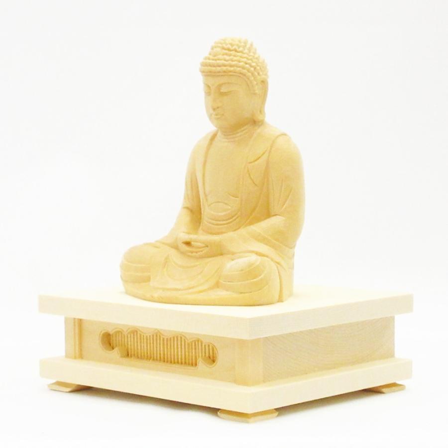 仏像 釈迦如来 座像 身丈3.5寸 総高18cm 四角台座 桧木 木彫り仏像 木製 仏壇用 ご本尊 曹洞宗 臨済宗 天台宗 禅宗 仏具の画像