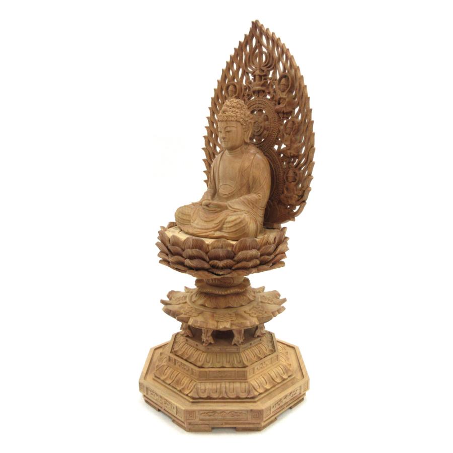 釈迦如来坐像 3寸 #488 宝塔奏楽飛天光背 円台座◆白檀 木彫 仏像 釈迦如来坐像 3寸 #488 宝塔奏楽飛天光背 円台座◇白檀 木彫 仏像