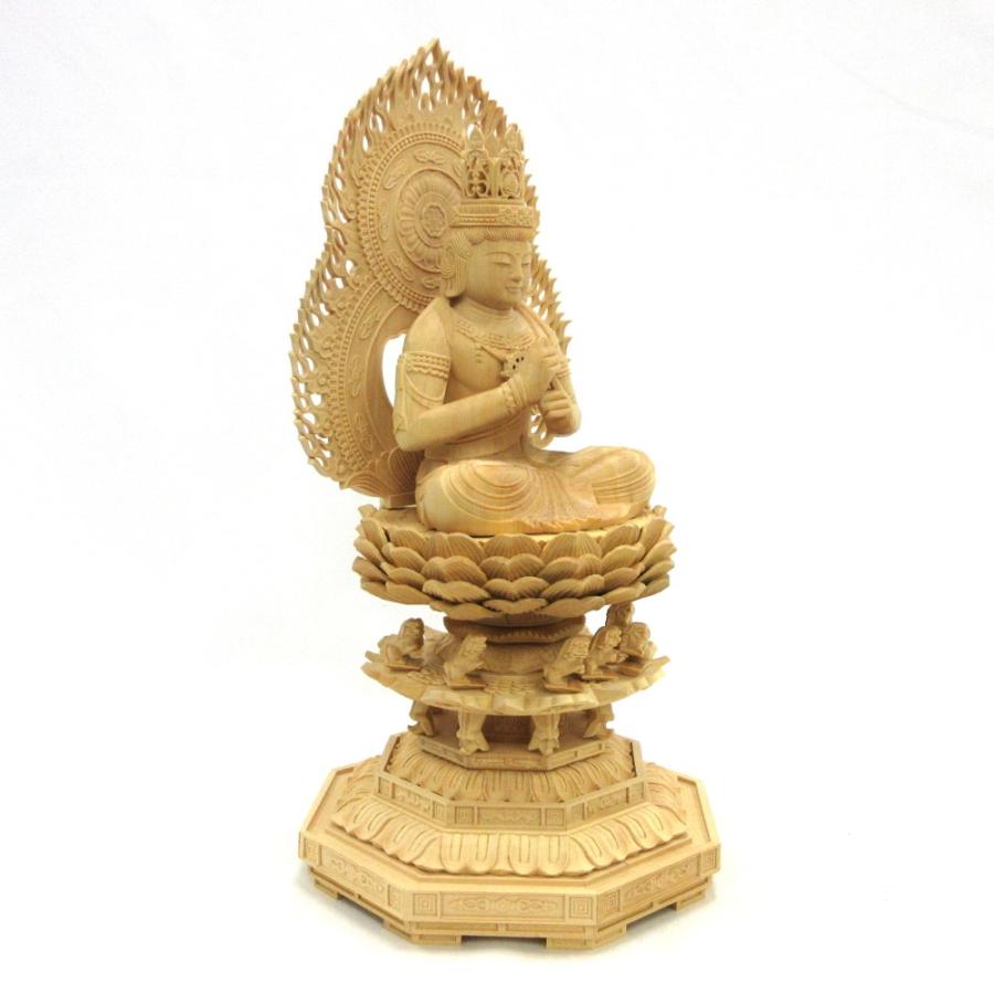 1点物希少　大日如来像　木造　金箔塗装　職人手彫り　精密彫刻　高級品　仏壇　仏像 仏像 一字金輪/大日金輪 七獅子付き 3.0寸 火炎光背 八角台 柘植