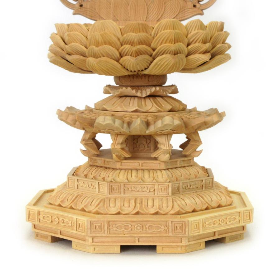仏像 阿弥陀如来 阿弥陀如来像 座像 身丈2.5寸 総高26cm 飛天光背 八角台 柘植 木彫り 木製 仏壇用 ご本尊 浄土宗 天台宗 時宗 仏具 黄楊 ツゲ_7