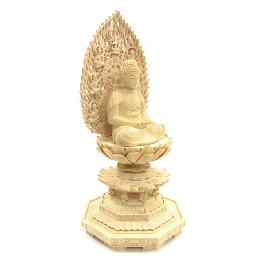 仏像 阿弥陀如来 座像 2.5寸 飛天光背 八角台 桧木 天台宗 浄土宗 時宗