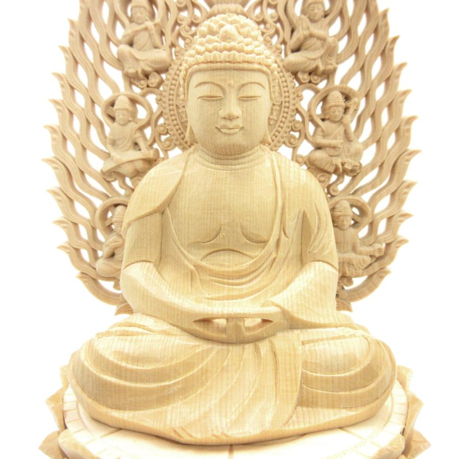 仏像 阿弥陀如来 座像 2.5寸 飛天光背 八角台 桧木 天台宗 浄土宗 時宗