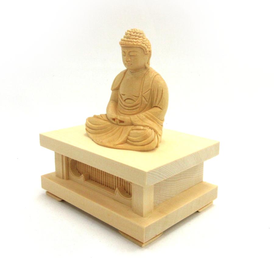 仏像 阿弥陀如来 阿弥陀如来像 座像 身丈2.0寸 総高13cm 四角台 桧木 木彫り 木製 仏壇用 ご本尊 浄土宗 天台宗 時宗 仏具 檜 ヒノキ_2