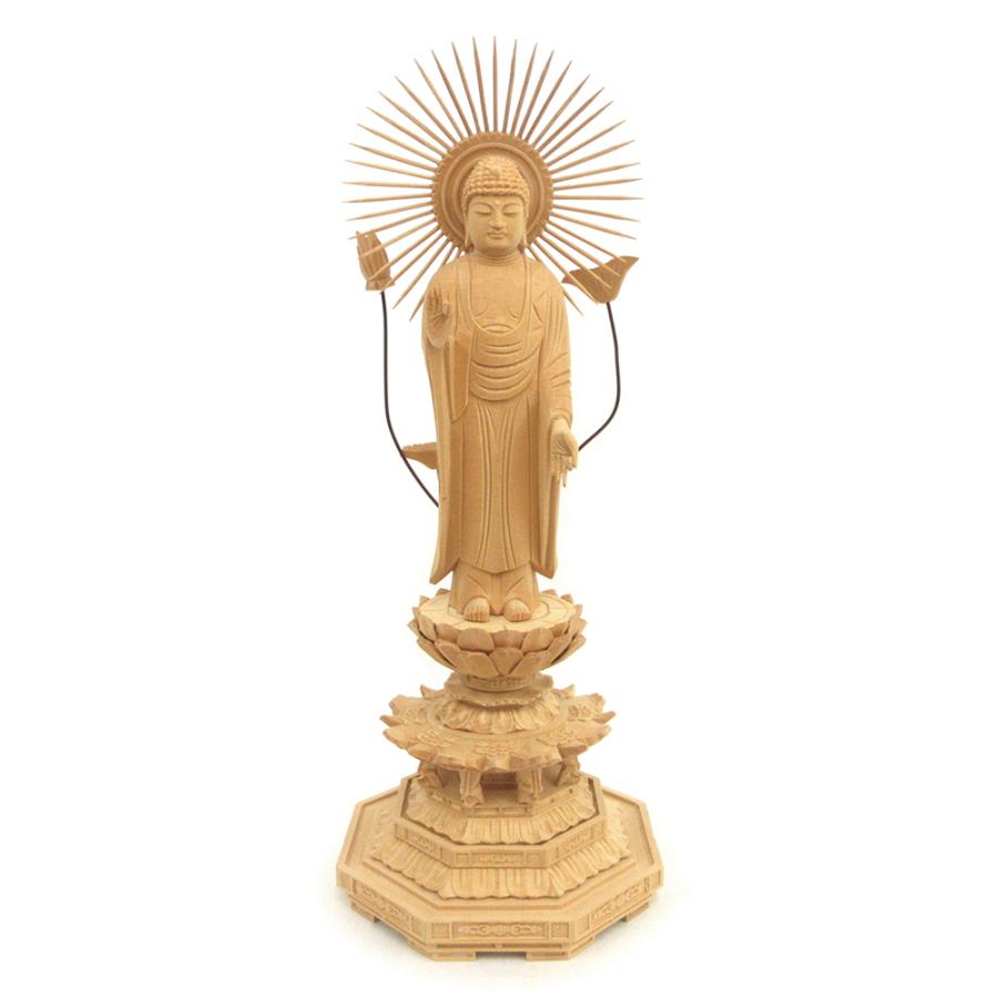 仏像 東立弥陀如来 5.0寸 八角茴香台 円光輪 桧木 美術、工芸品-楽器、手芸、コレクション