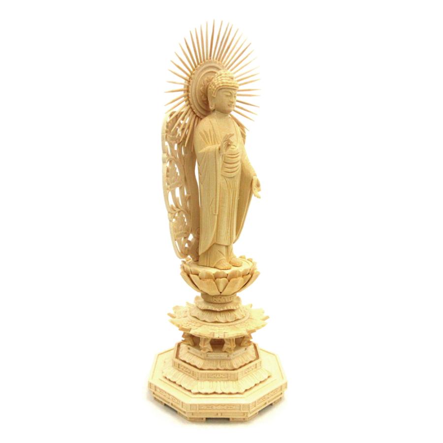 仏像 西立弥陀如来 4.0寸 円光背 八角台 桧木