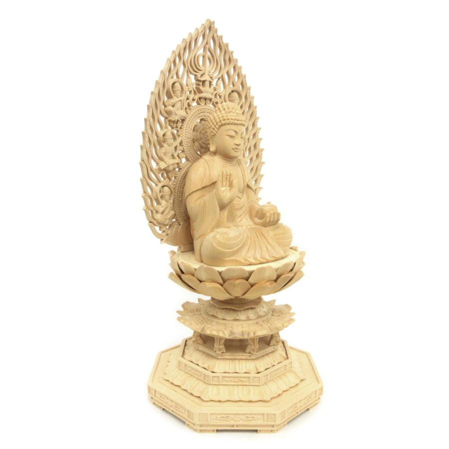 仏像 薬師如来 座像 3.5寸 飛天光背 八角台 桧木 薬師如来像 お薬師さま お薬師さん_1