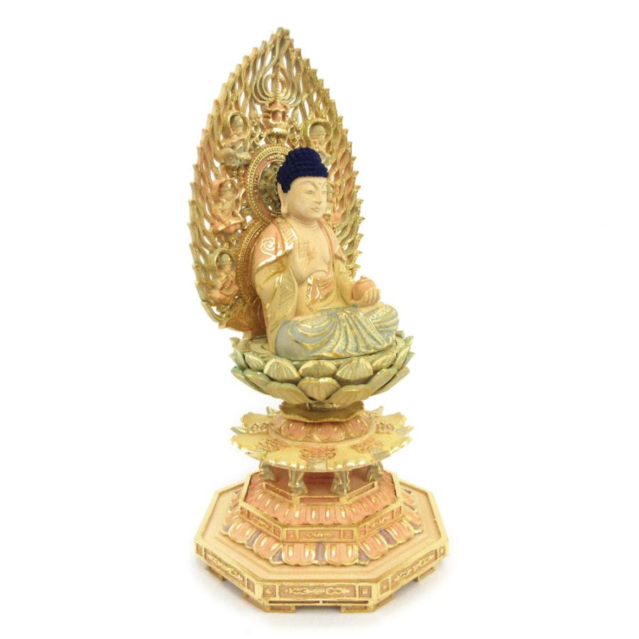 仏像 薬師如来 座像 2.5寸 飛天光背 八角台 桧木彩色 薬師如来像 お薬師さま お薬師さん_1