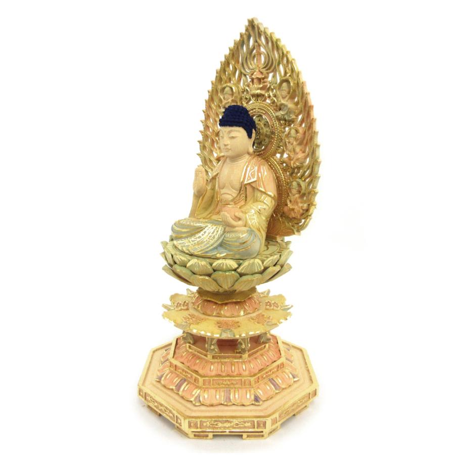 仏像 薬師如来 座像 2.5寸 飛天光背 八角台 桧木彩色 薬師如来像 お薬師さま お薬師さん_2