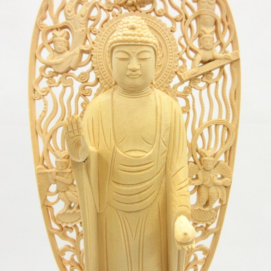 仏像 薬師如来 立像 6.0寸 飛天光背 八角台 桧木 薬師如来像 お薬師