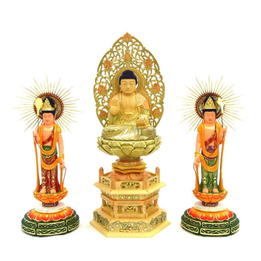 仏像 薬師三尊 （薬師3.5寸、日光月光5.0寸） 桧木彩色 薬師如来 日光菩薩 月光菩薩