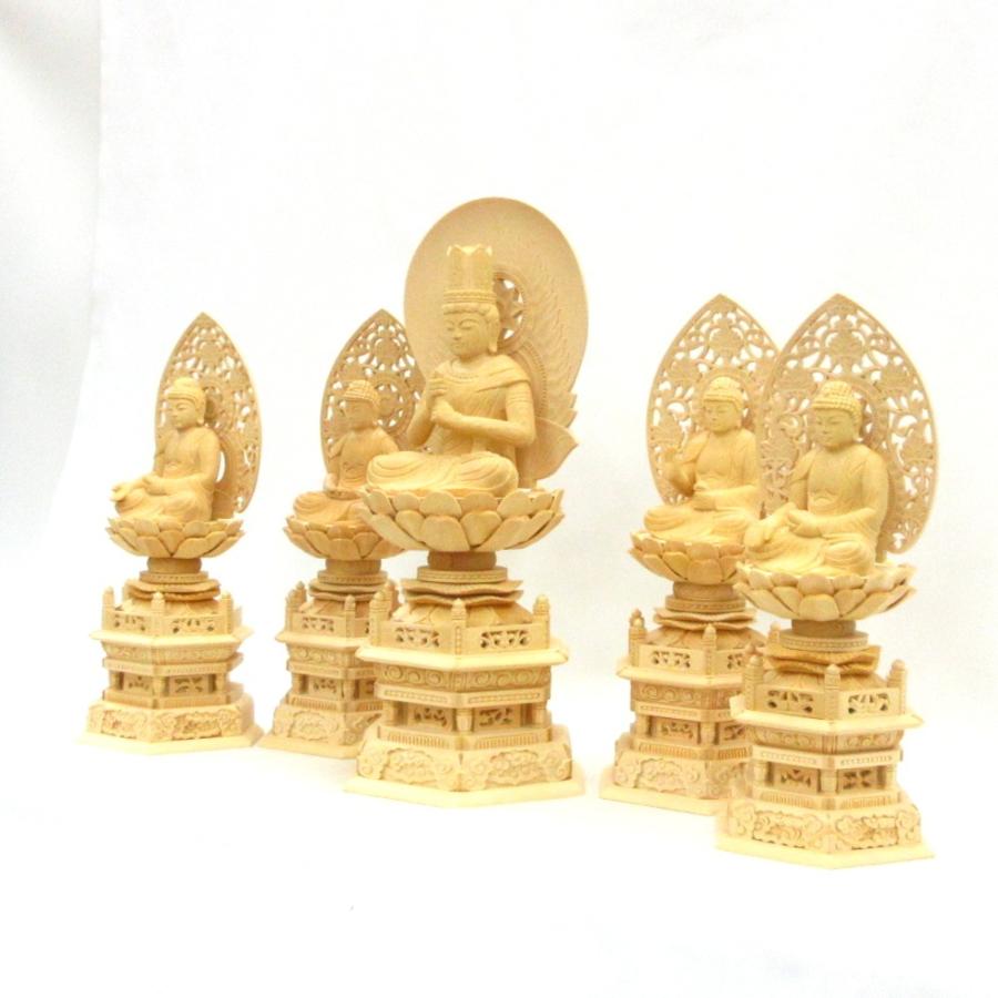 超特盛ミラクルプライス 仏像 五智如来 大日3.5寸 他2.5寸 桧木 真言宗 本尊 守り本尊 大日如来 阿しゅく如来 宝生如来 阿弥陀如来 不空成就如来 【LWH1253353174】(44620円)