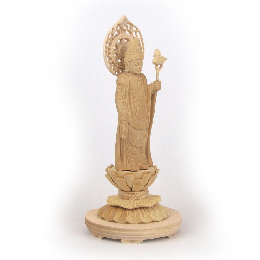 仏像 聖観音菩薩 立像 3.0寸 宝珠光背 円台 桧木 桐箱付き 観世音菩薩 観自在菩薩 六観音 観音像_3