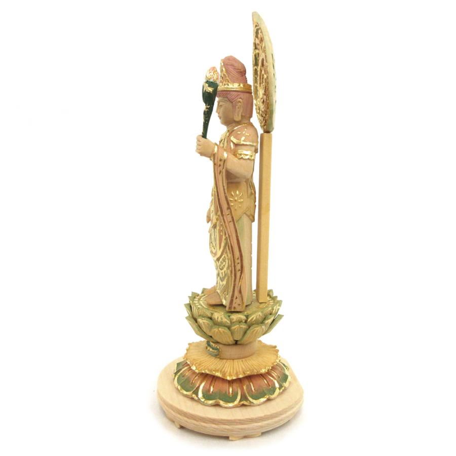 仏像 聖観音菩薩 立像 3.0寸 宝珠光背 円台 桧木彩色 観世音菩薩 観自在菩薩 六観音 観音像_3