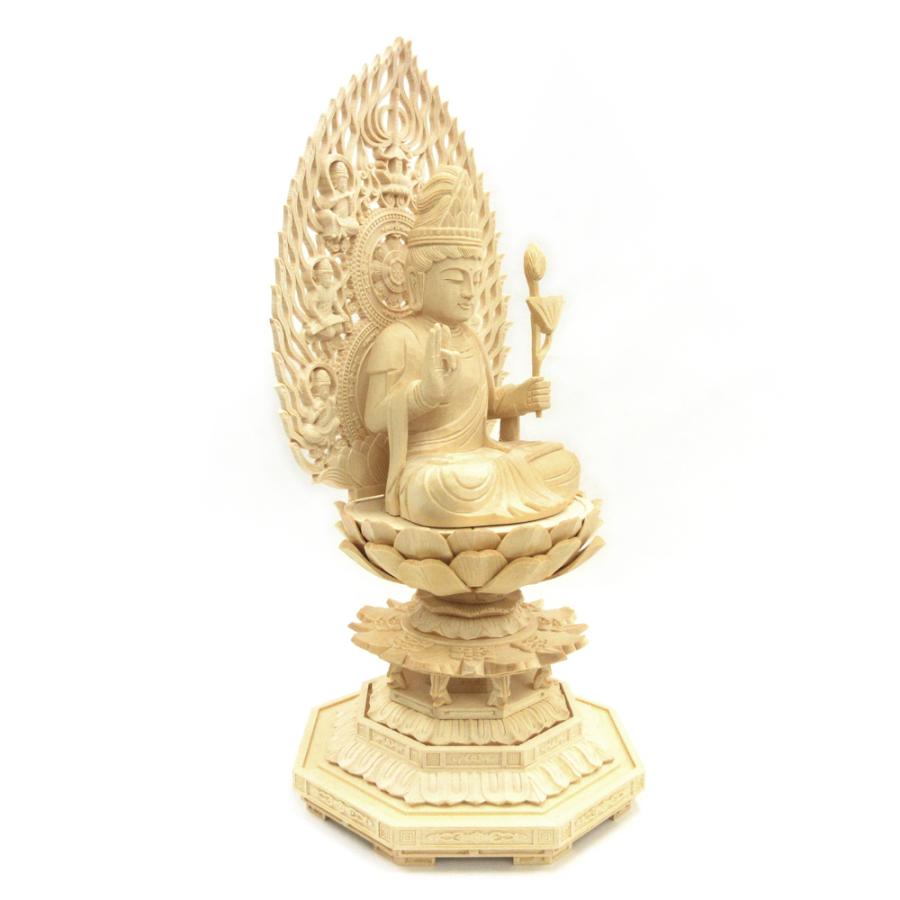 仏像 聖観音菩薩 座像 施無畏印 3.5寸 飛天光背 八角台 桧木 観世音