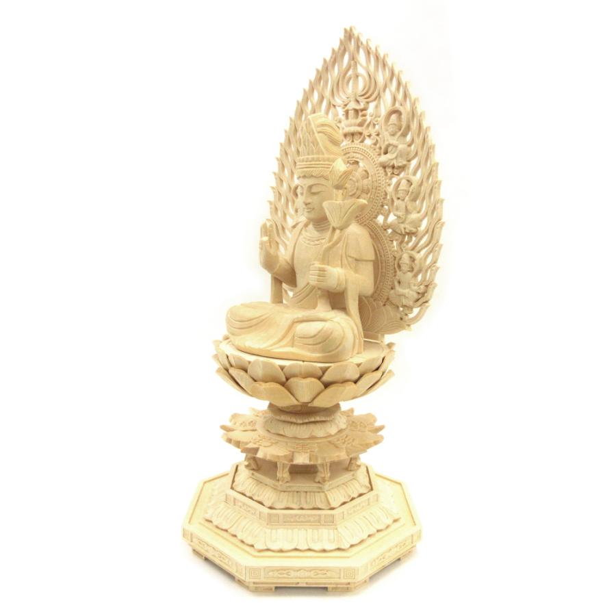 仏像 聖観音菩薩 座像 施無畏印 3.5寸 飛天光背 八角台 桧木 観世音