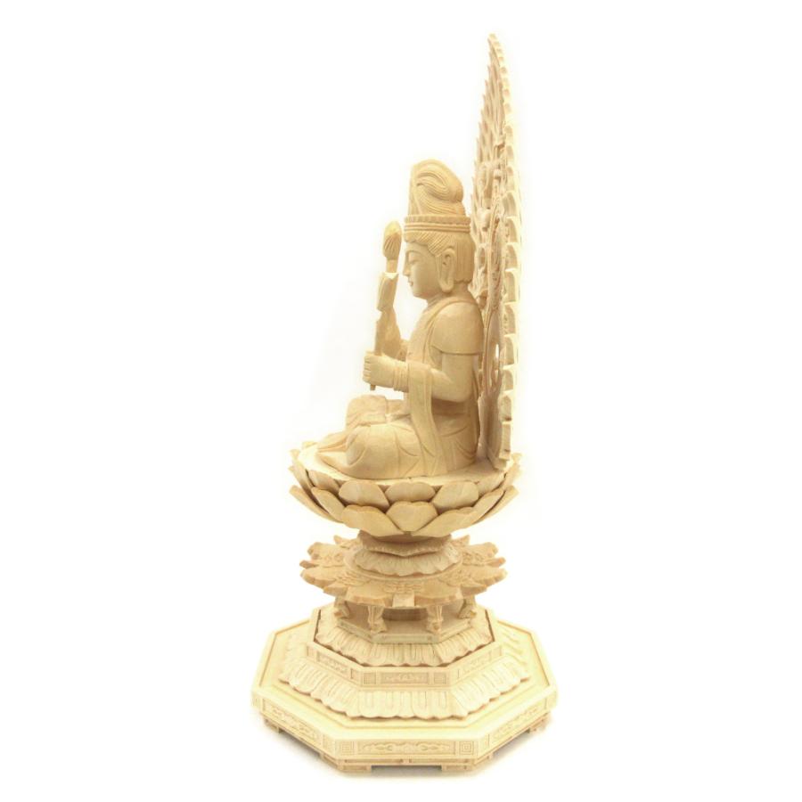 仏像 聖観音菩薩 座像 施無畏印 3.5寸 飛天光背 八角台 桧木 観世音