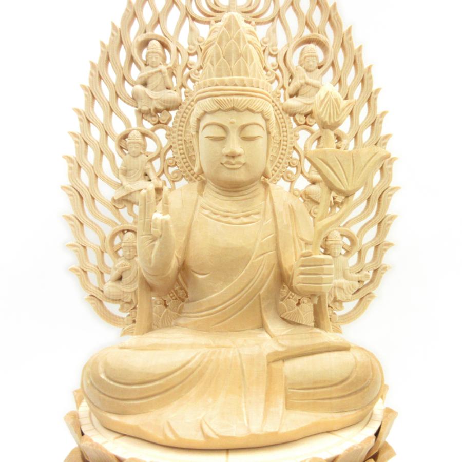 仏像 聖観音菩薩 座像 施無畏印 3.5寸 飛天光背 八角台 桧木 観世音