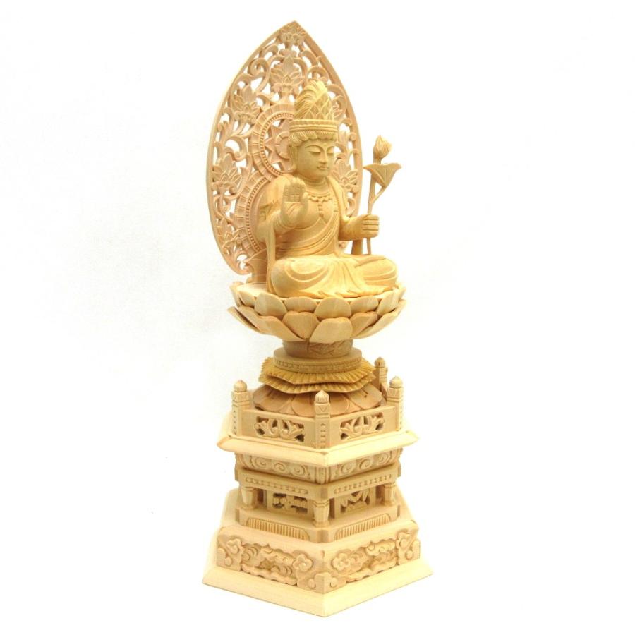 仏像 聖観音菩薩 座像 2.5寸 草光背 六角台 桧木 観世音菩薩 観自在