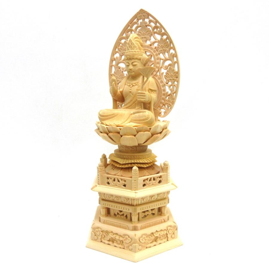 仏像 聖観音菩薩 座像 2.5寸 草光背 六角台 桧木 観世音菩薩 観自在