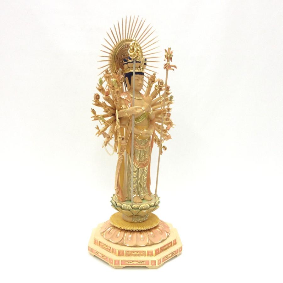 仏像 千手観音菩薩 立像 6.0寸 円光背 八角台 桧木彩色 観音菩薩 六