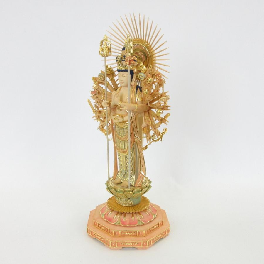 仏像 千手観音菩薩 立像 5.0寸 円光背 八角台 桧木彩色 六観音