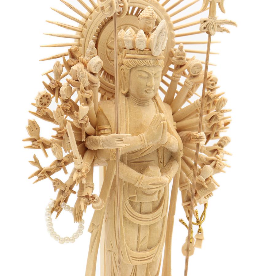 仏像 千手観音菩薩 立像 4.0寸 円光背 八角台 桧木 観音菩薩 六 仏像 千手観音菩薩 立像 4.0寸 円光背 八角台 桧木 観音菩薩 六