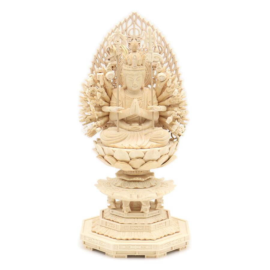 仏像 千手観音菩薩 座像 2.0寸 飛天光背 八角台 桧木 観音菩薩 六観音