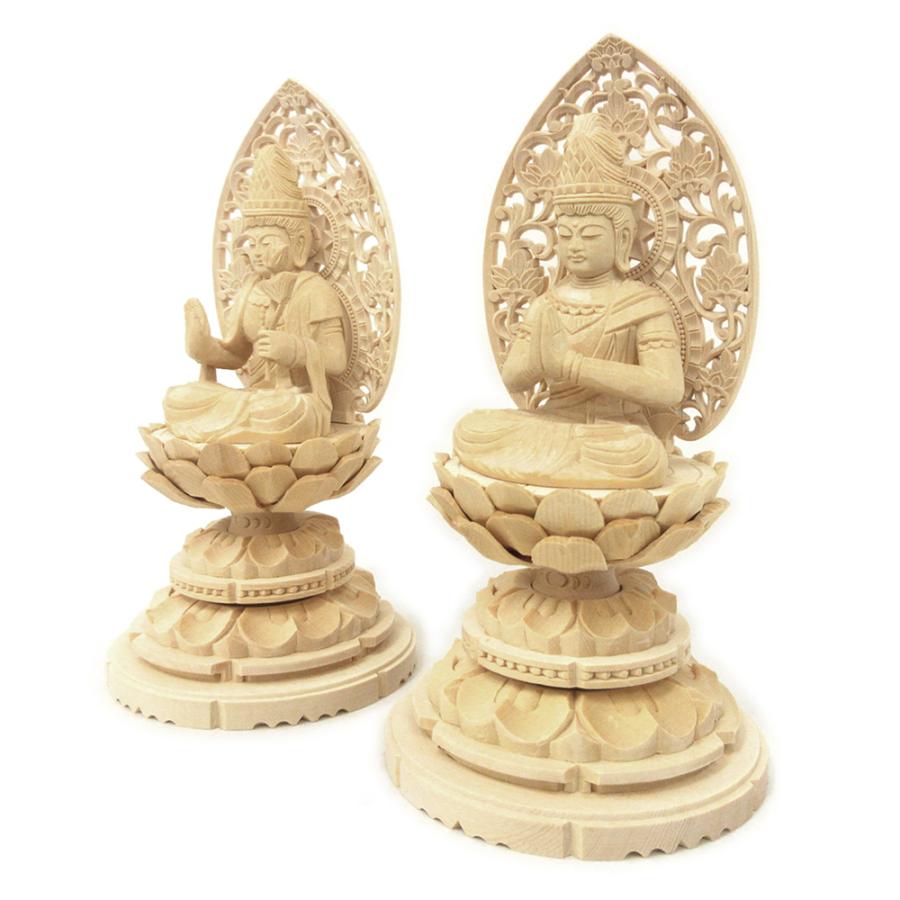 仏像 聖観音菩薩 勢至菩薩 座像 2.0寸 一対 草光背 円台 桧木 観音像