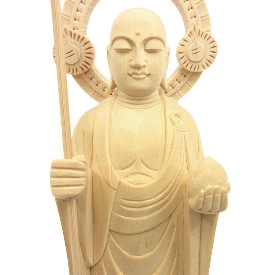 仏像 地蔵菩薩 お地蔵様 立像 身丈5.0寸 桧木 円光背 円台 木彫り仏像