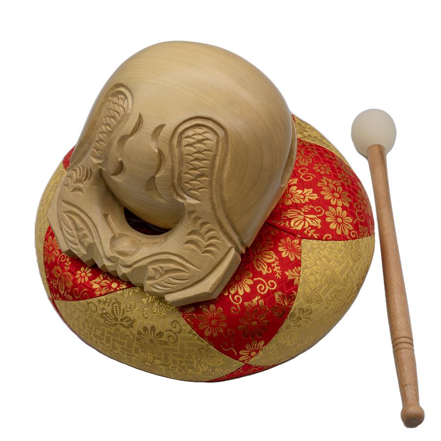 仏具 木魚 5.5寸 楠製 並彫り 座布団9号・バチ付き 杢魚 撥 倍 お仏壇