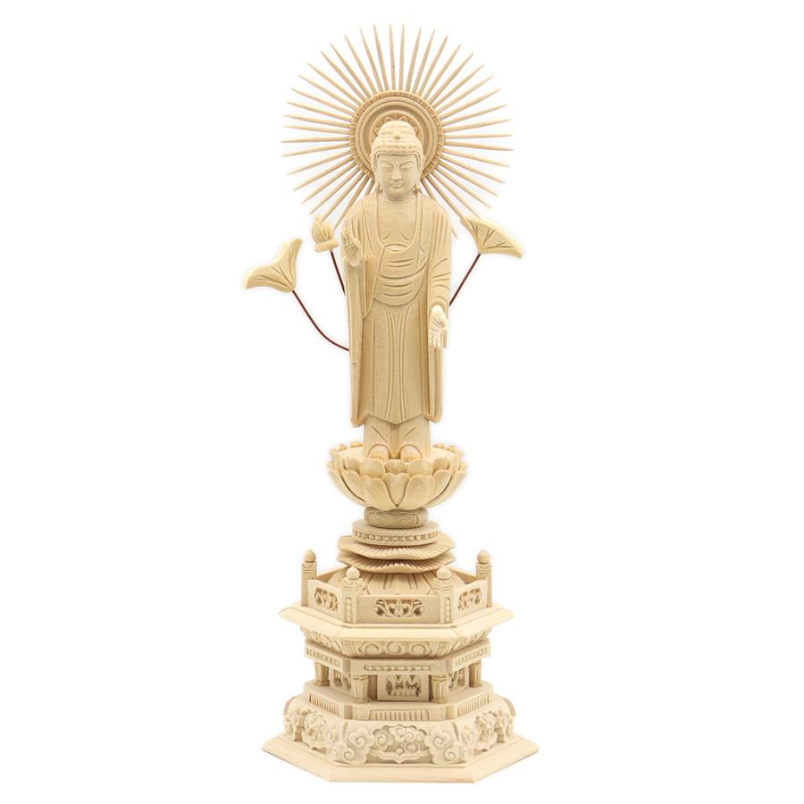 仏像 東立弥陀 阿弥陀如来 阿弥陀如来像 立像 身丈4.0寸 総高30cm 放射 
