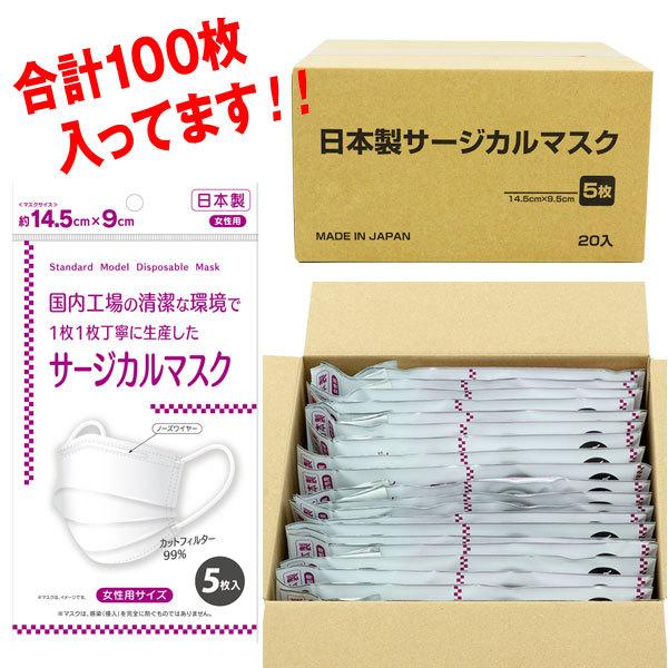日本製 サージカルマスク 女性用サイズ 99％カットフィルター 5枚入×20